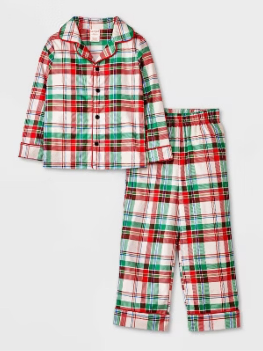 Cat & Jack Cream Red Green Plaid Toddler 2-Piece Pajama Set